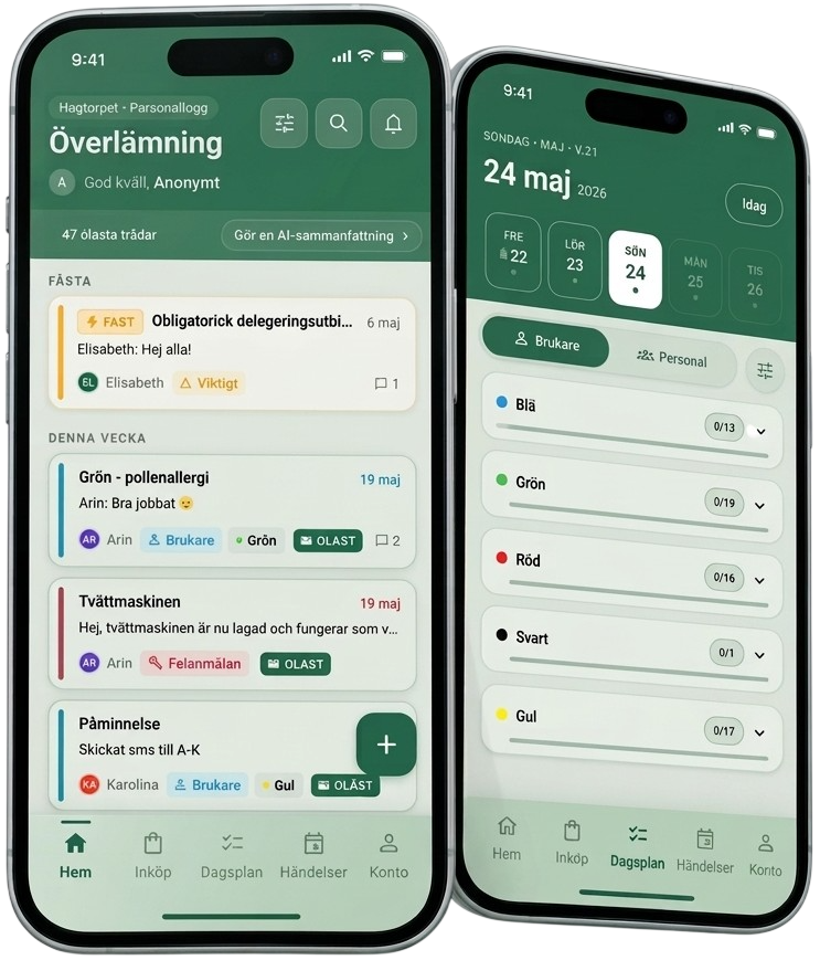 Vingen i mobilen — överlämning och dagsplan
