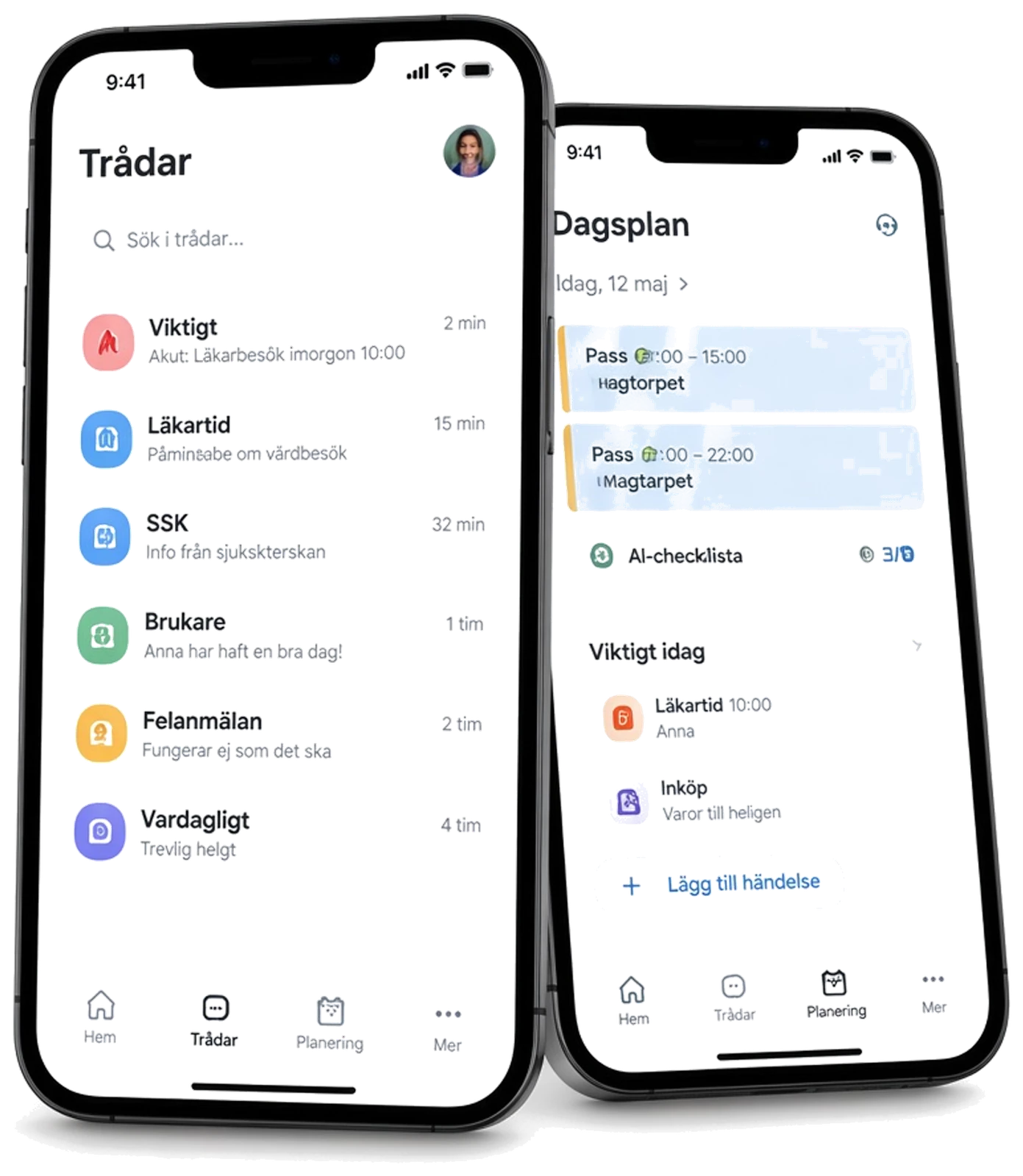 Vingen i mobilen — överlämning och dagsplan